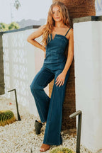 Spaghetti Strap Wide Leg Denim Jumpsuit.