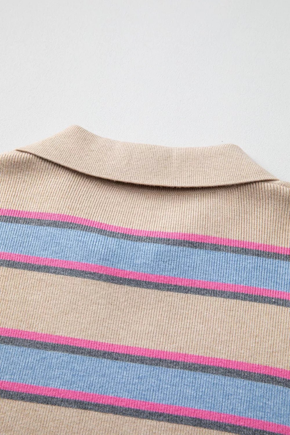 Striped Color Block Johnny Collar Sweater.
