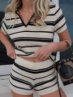 Striped Crochet Top and Shorts Sweater Set.