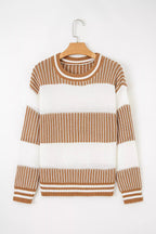 Striped Knit Long Sleeve Sweater.