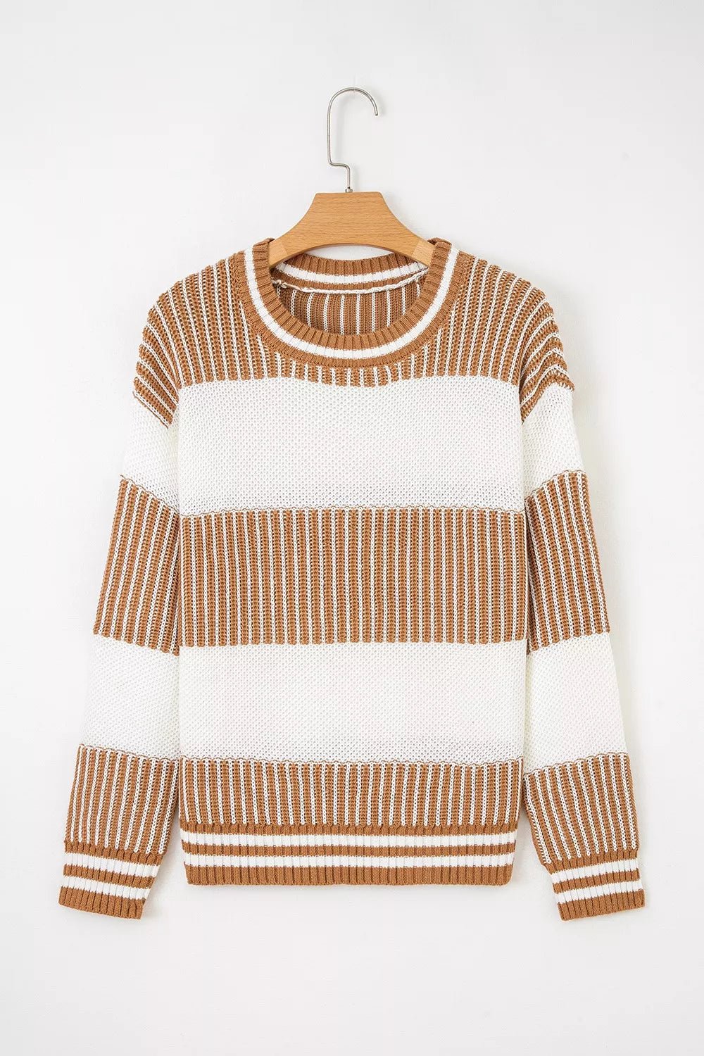 Striped Knit Long Sleeve Sweater.