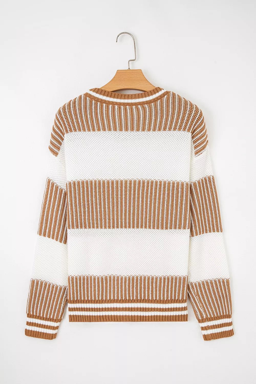 Striped Knit Long Sleeve Sweater.