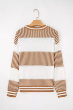 Striped Knit Long Sleeve Sweater.