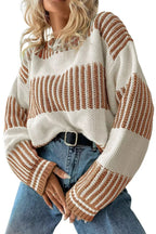 Striped Knit Long Sleeve Sweater.