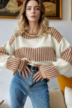 Striped Knit Long Sleeve Sweater.
