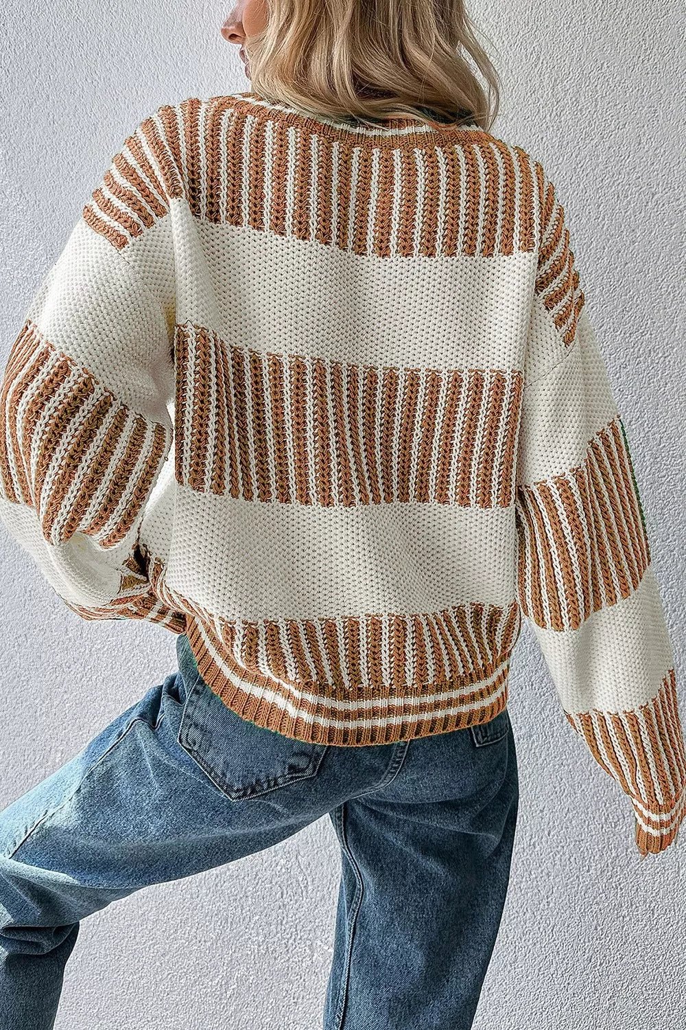 Striped Knit Long Sleeve Sweater.