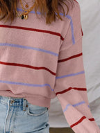 Striped Knit Round Neck Sweater.