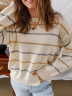 Striped Knit Round Neck Sweater.