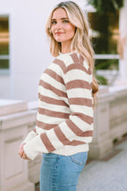 Striped Round Neck Long Sleeve Sweater.