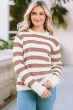 Striped Round Neck Long Sleeve Sweater.
