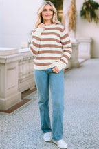 Striped Round Neck Long Sleeve Sweater.