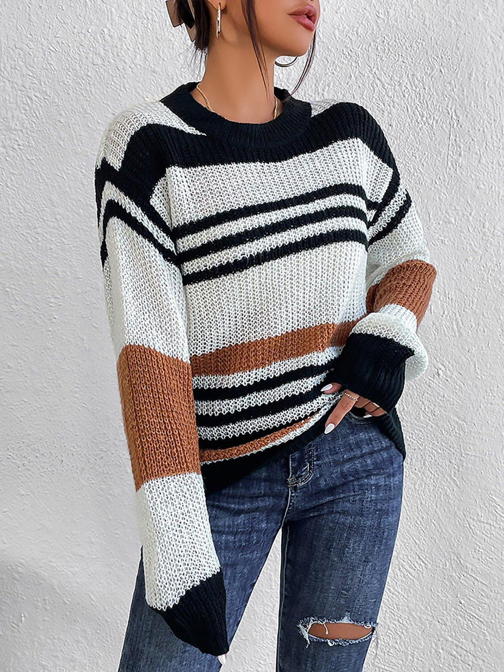 Striped Round Neck Sweater.