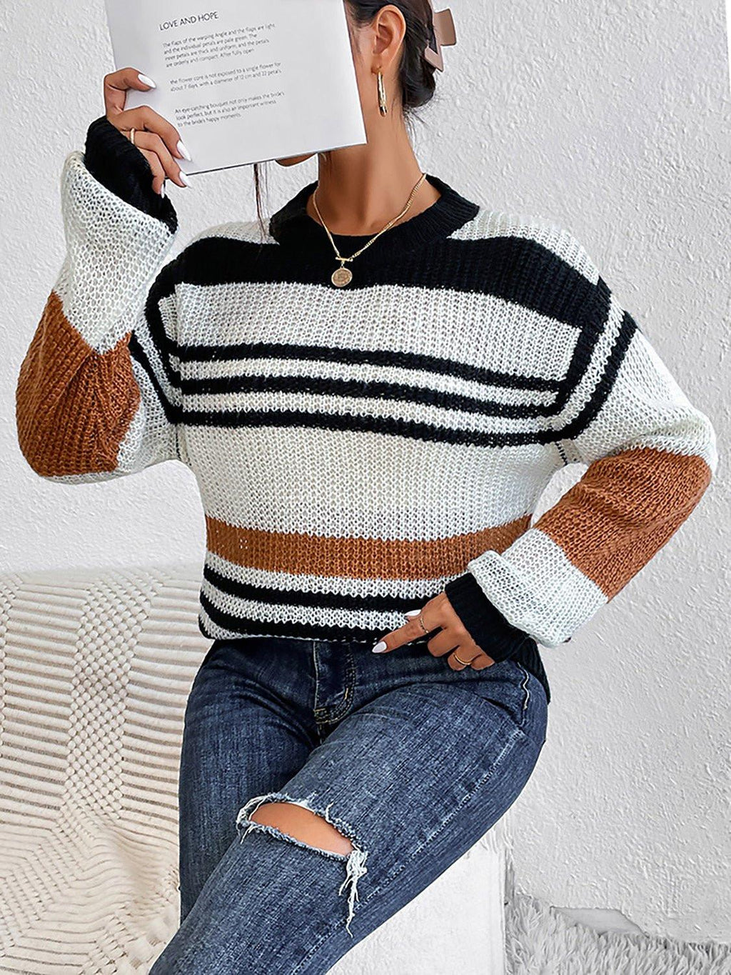 Striped Round Neck Sweater.