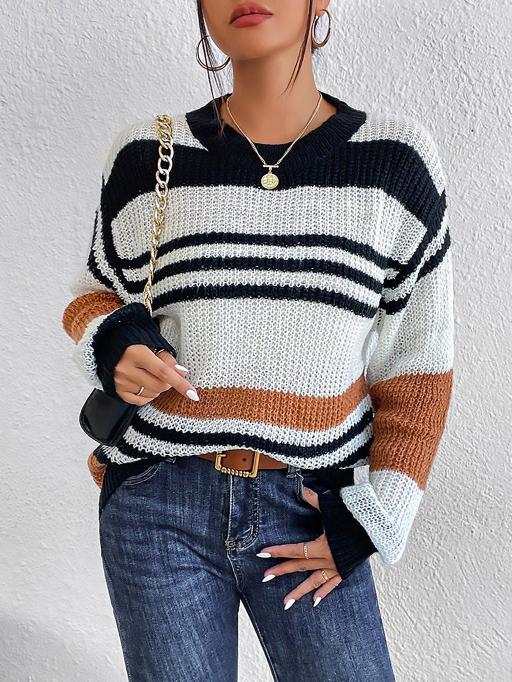 Striped Round Neck Sweater.