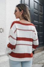 Striped V-Neck Drop Shoulder Sweater.