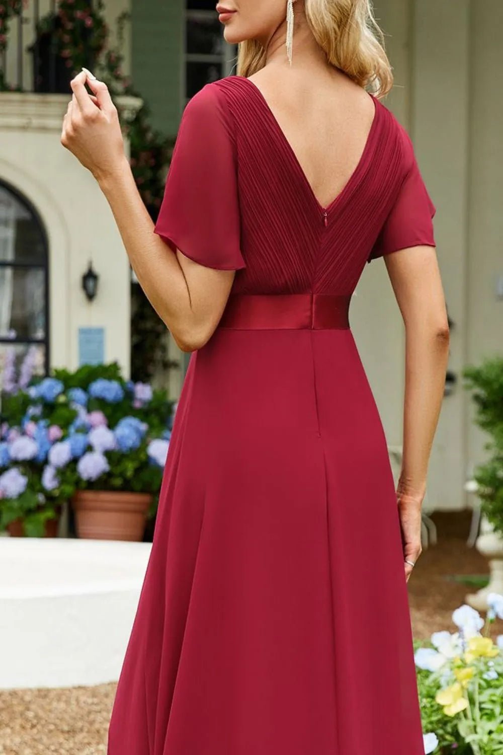 Surplice Flutter Sleeve Maxi Dress.