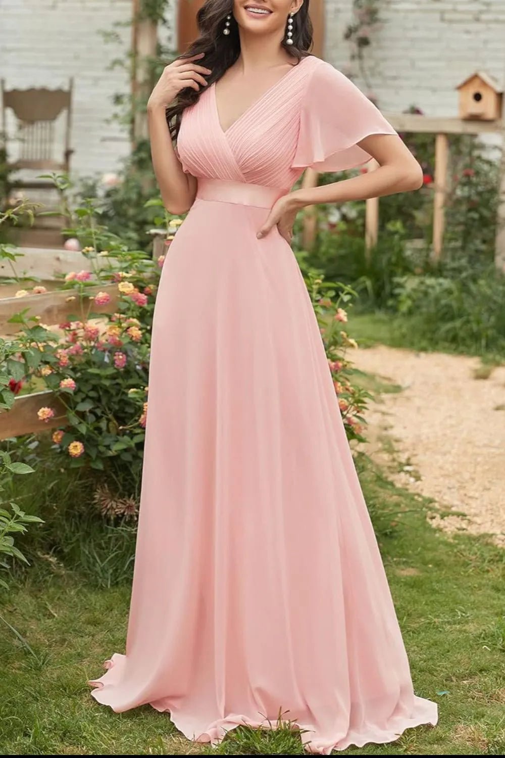 Surplice Flutter Sleeve Maxi Dress.
