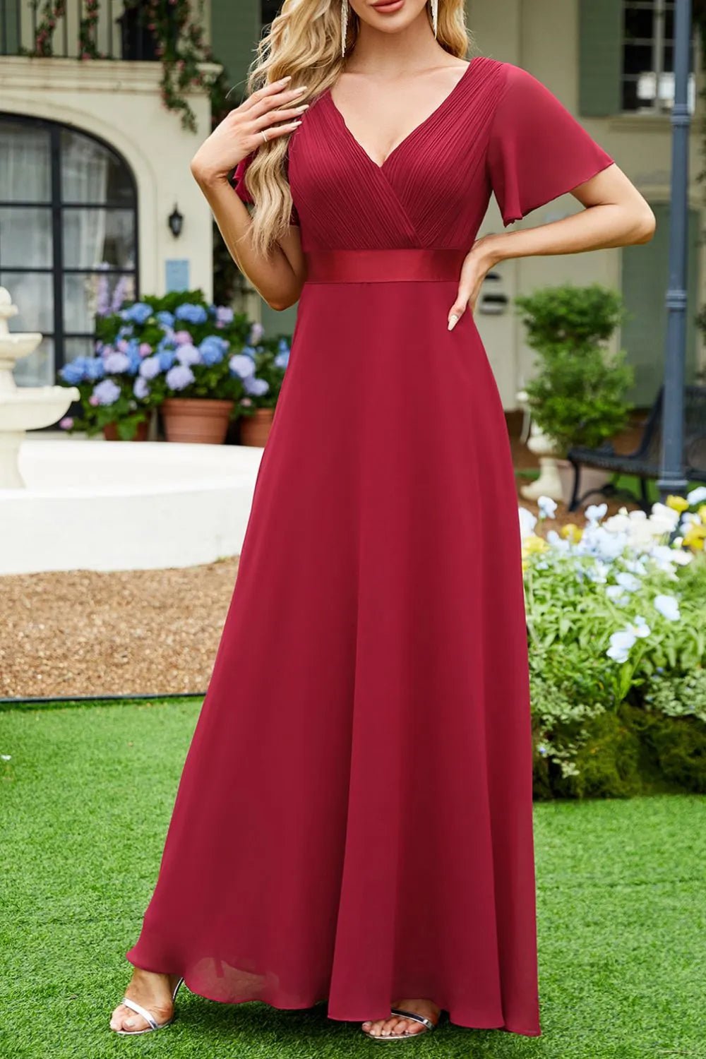 Surplice Flutter Sleeve Maxi Dress.
