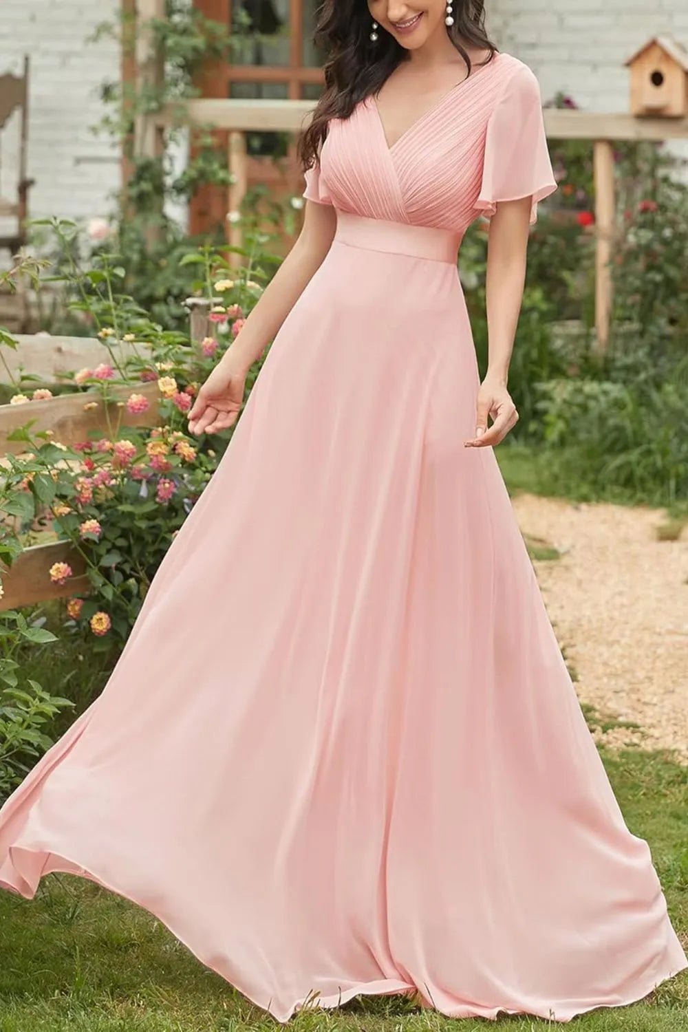 Surplice Flutter Sleeve Maxi Dress.