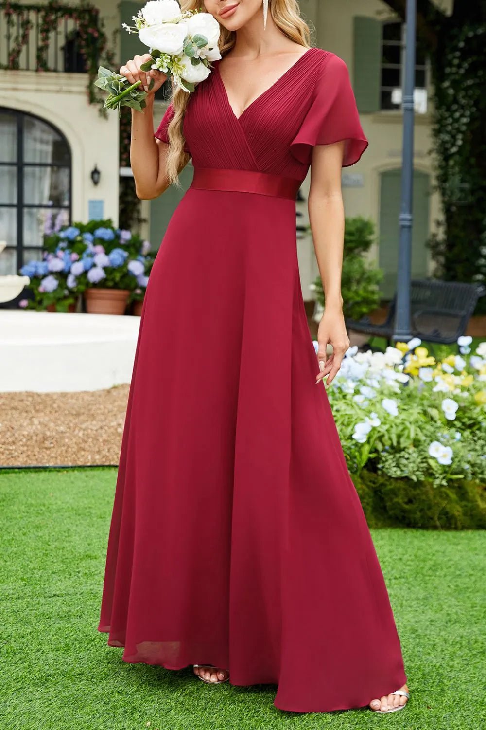 Surplice Flutter Sleeve Maxi Dress.