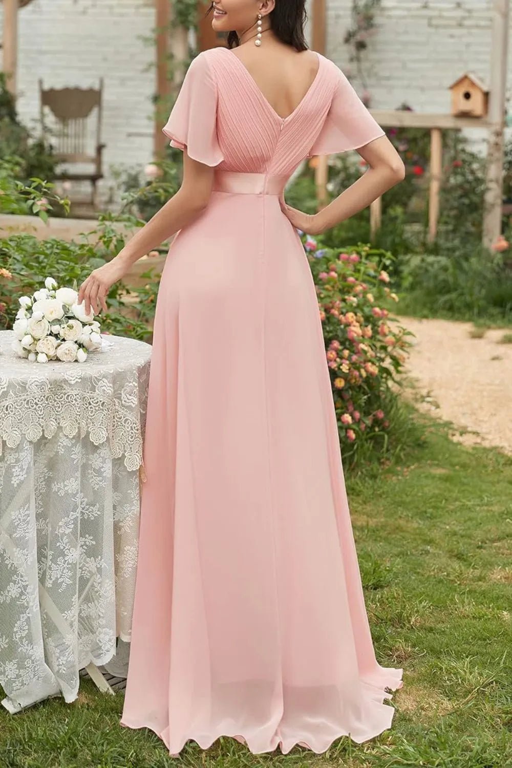 Surplice Flutter Sleeve Maxi Dress.