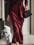 Surplice Satin Long Sleeve Dress.