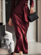 Surplice Satin Long Sleeve Dress.