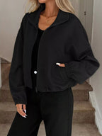 Textured Zip-Up Drawstring Hem Jacket.