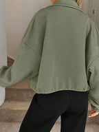 Textured Zip-Up Drawstring Hem Jacket.