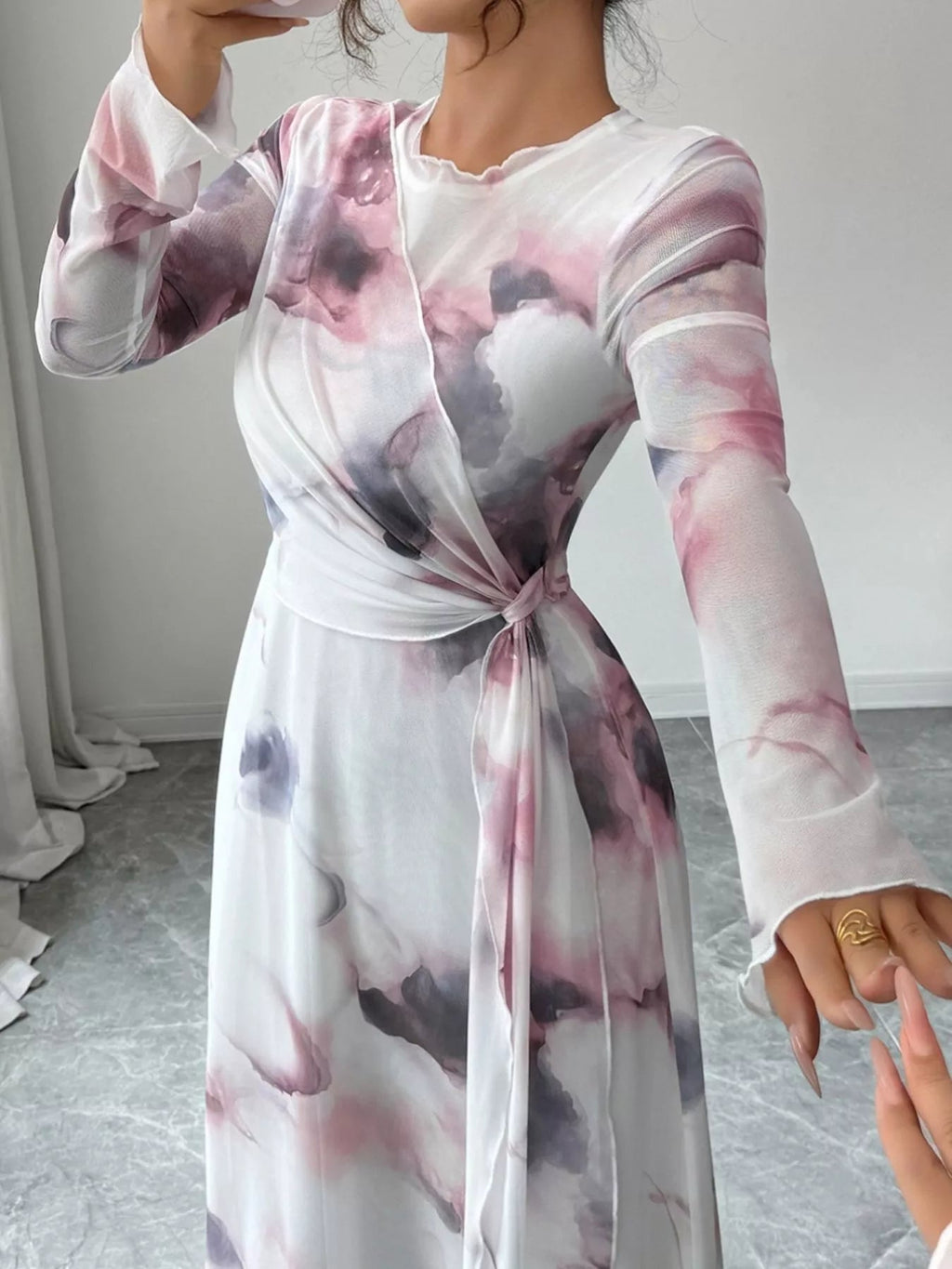Tie-Dye Long Sleeve Maxi Dress.