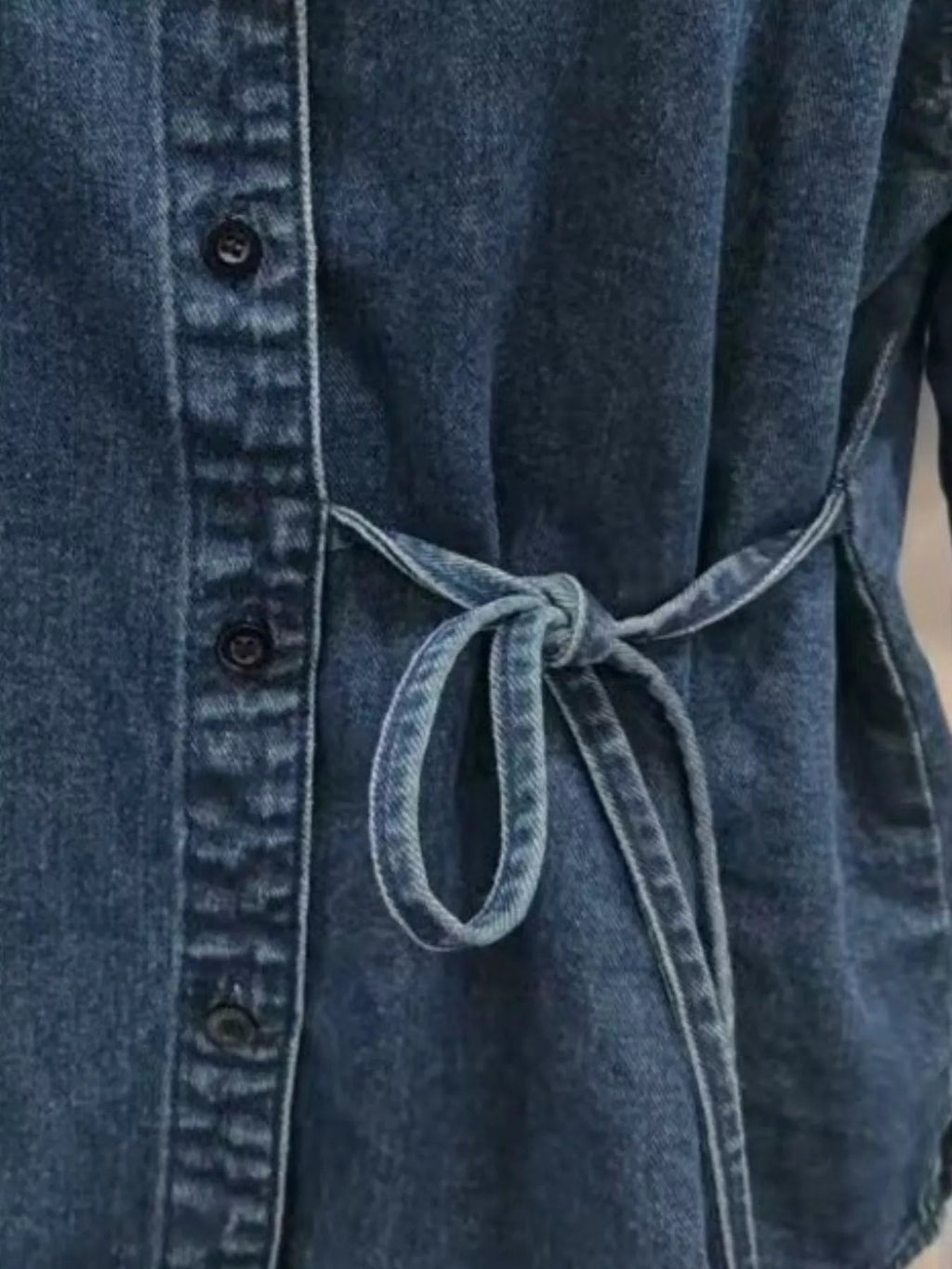 Tie-Waist Long Sleeve Denim Jacket.