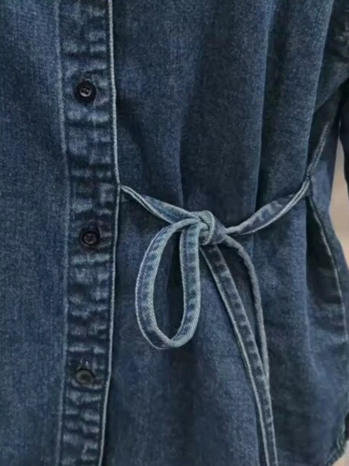 Tie-Waist Long Sleeve Denim Jacket.