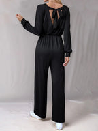 Tied Round Neck Wide Leg Jumpsuit.
