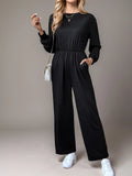 Tied Round Neck Wide Leg Jumpsuit.