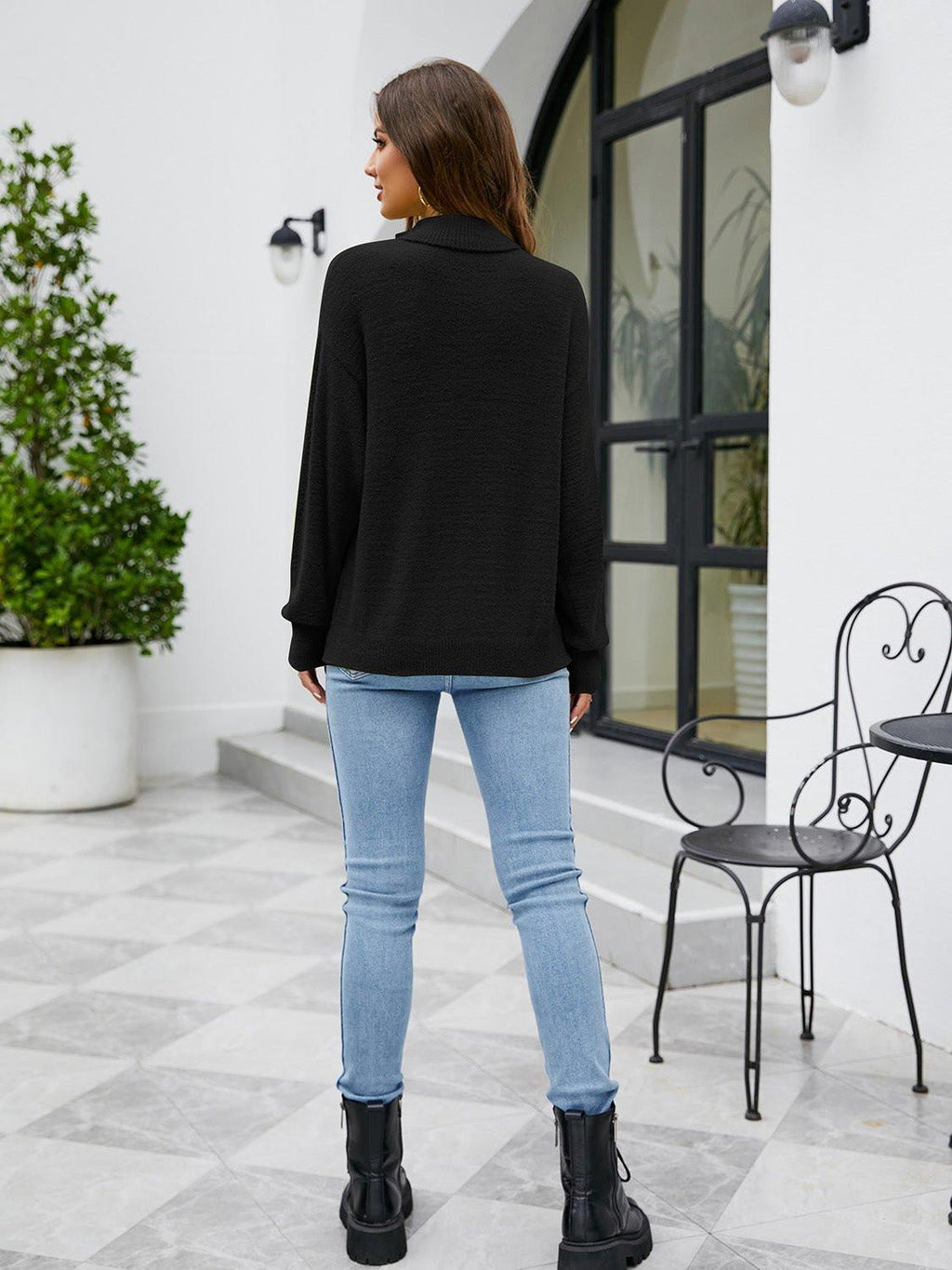 Turtleneck Dropped Shoulder Sweater.