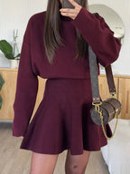 Turtleneck Dropped Shoulder Sweater and Skirt Set.