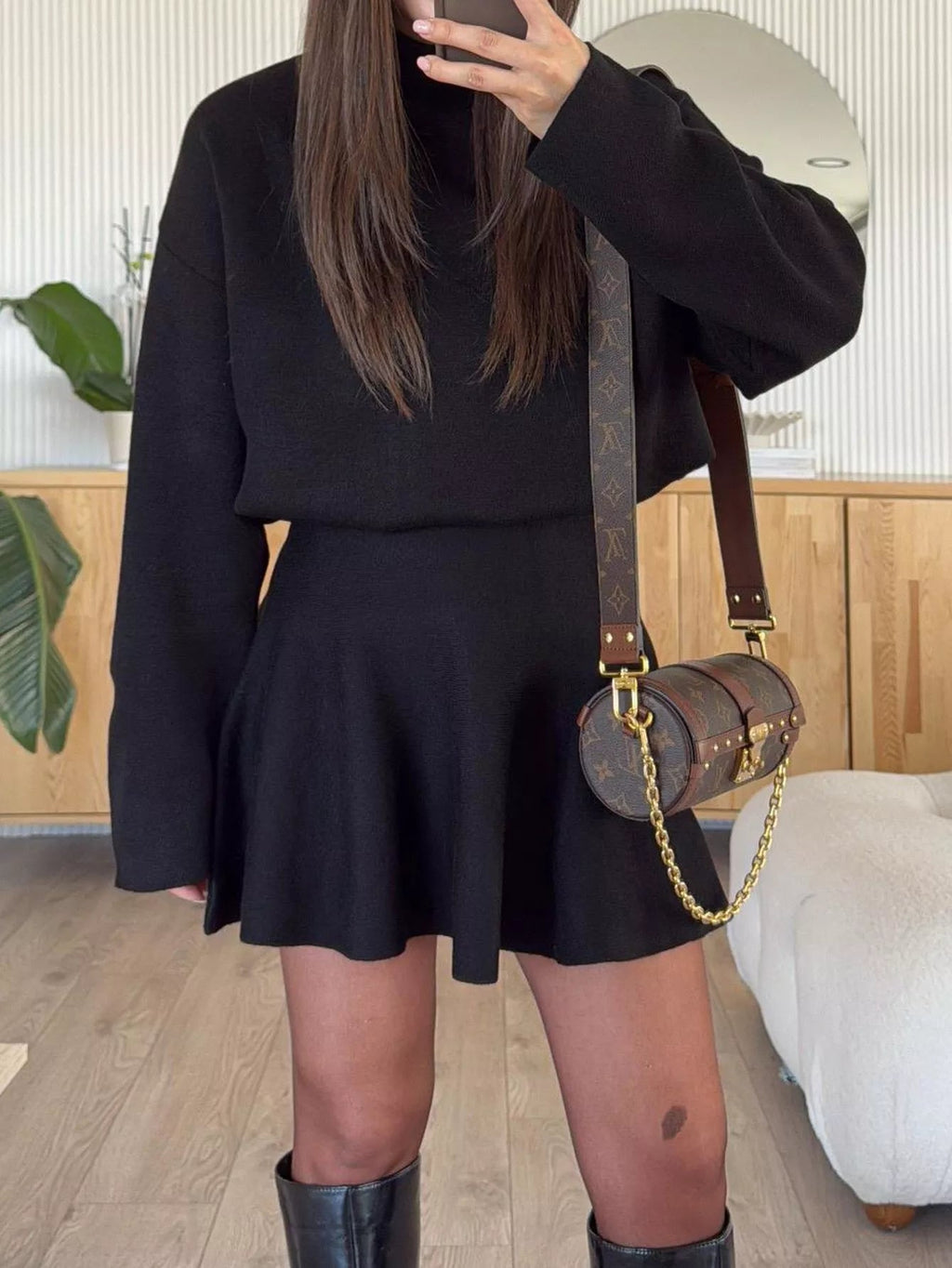 Turtleneck Dropped Shoulder Sweater and Skirt Set.