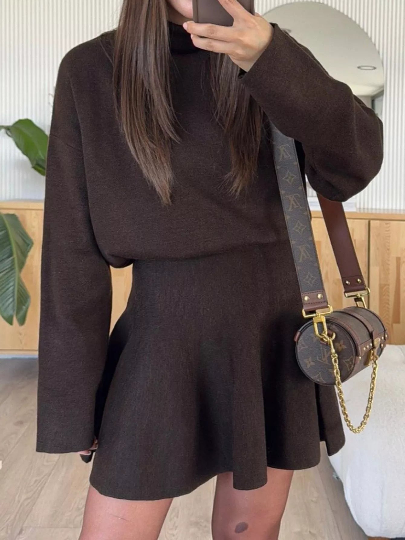 Turtleneck Dropped Shoulder Sweater and Skirt Set.