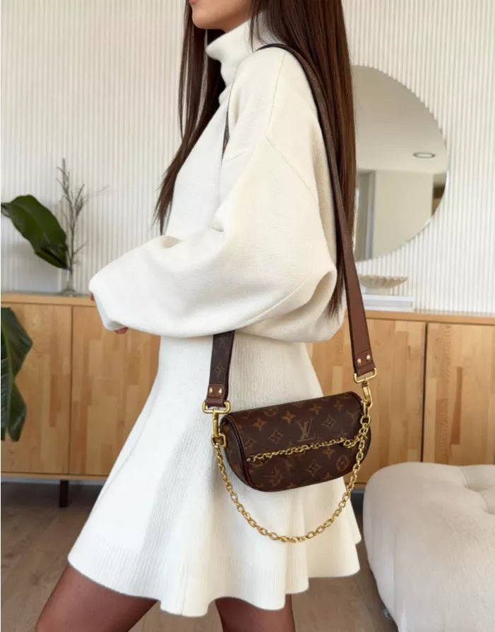 Turtleneck Dropped Shoulder Sweater and Skirt Set.