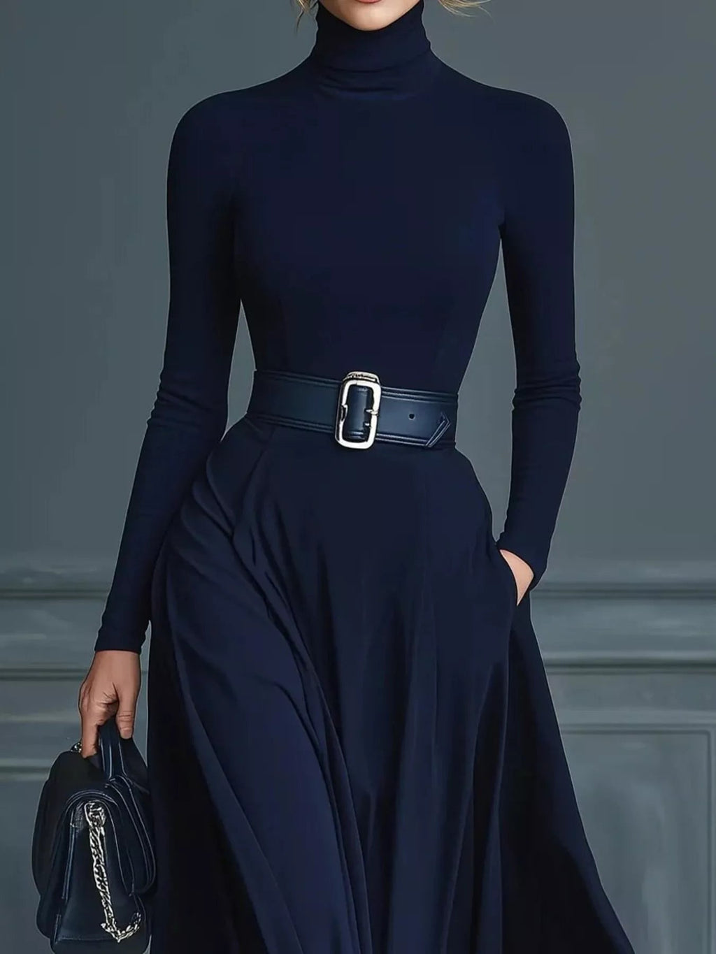 Turtleneck Long Sleeve Maxi Dress.