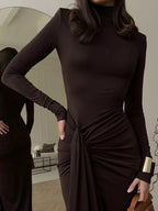 Turtleneck Long Sleeve Slit Maxi Dress.