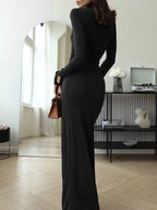 Turtleneck Long Sleeve Slit Maxi Dress.