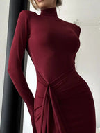 Turtleneck Long Sleeve Slit Maxi Dress.