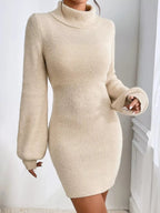 Turtleneck Ribbed Knit Sweater Dress.