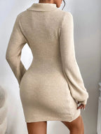 Turtleneck Ribbed Knit Sweater Dress.