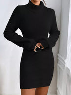 Turtleneck Ribbed Knit Sweater Dress.