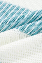 Two Tone Striped Patchwork Drop Shoulder Loose Sweater.