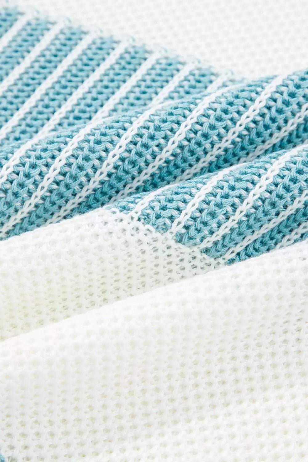 Two Tone Striped Patchwork Drop Shoulder Loose Sweater.