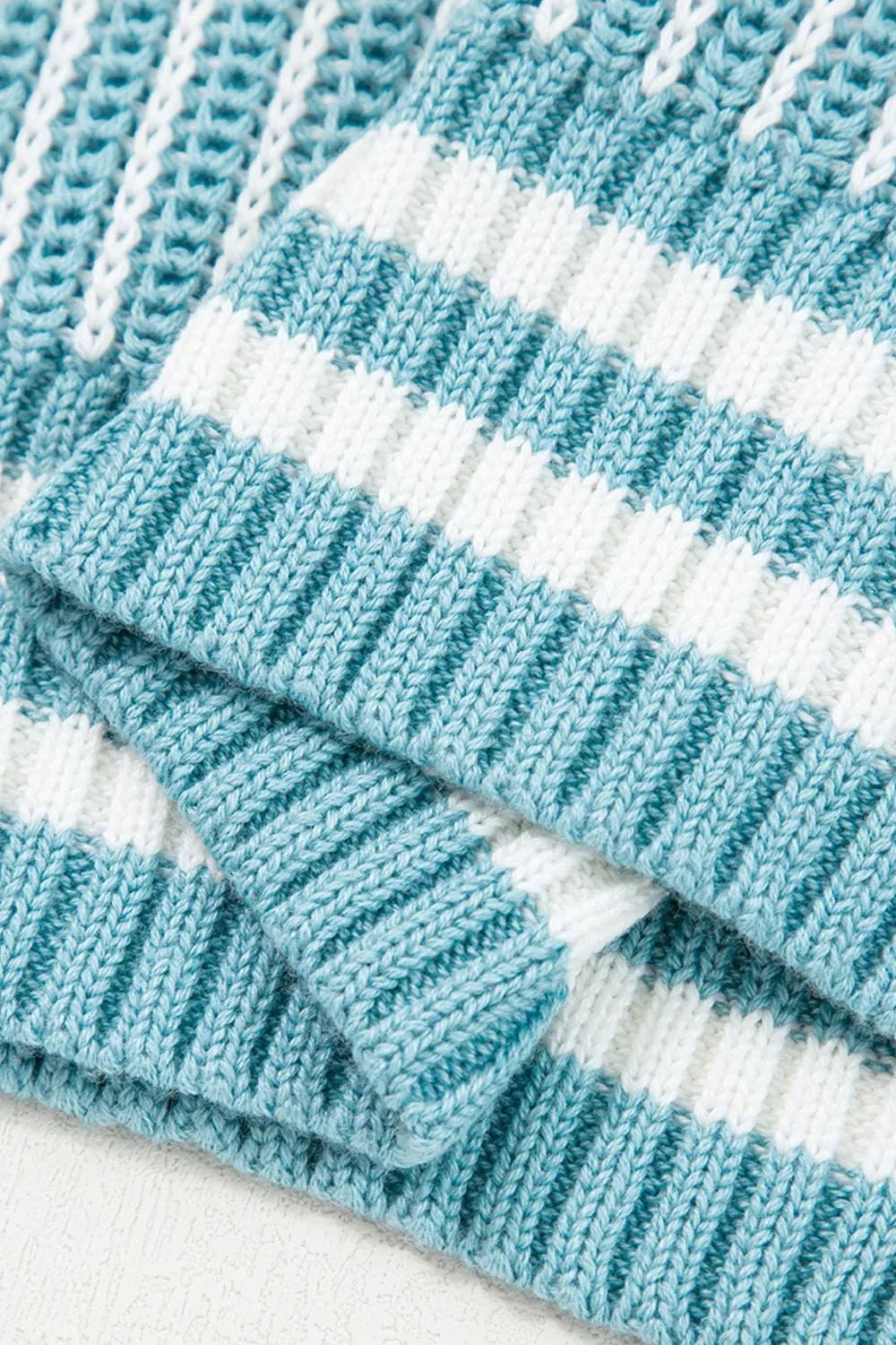 Two Tone Striped Patchwork Drop Shoulder Loose Sweater.