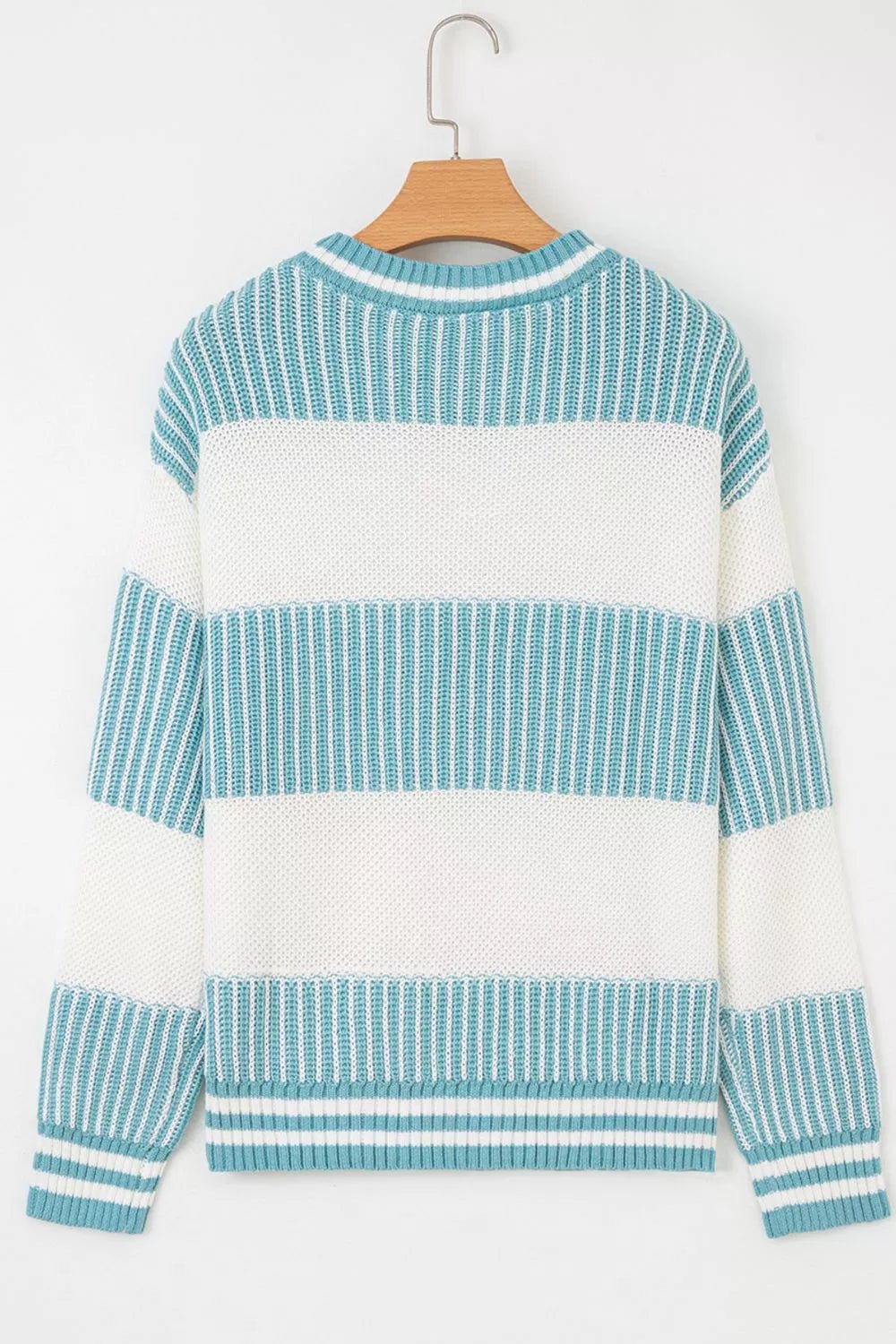 Two Tone Striped Patchwork Drop Shoulder Loose Sweater.